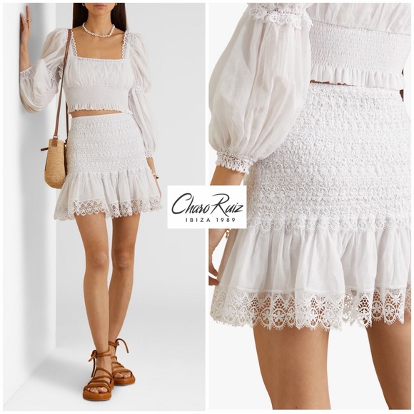 NWT - Charo Ruiz Fleur Guipure Lace And Cotton-blend Voile Mini Skirt (XL)